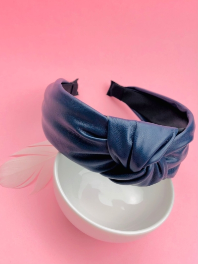 Opaska granatowa z ekoskóry turban