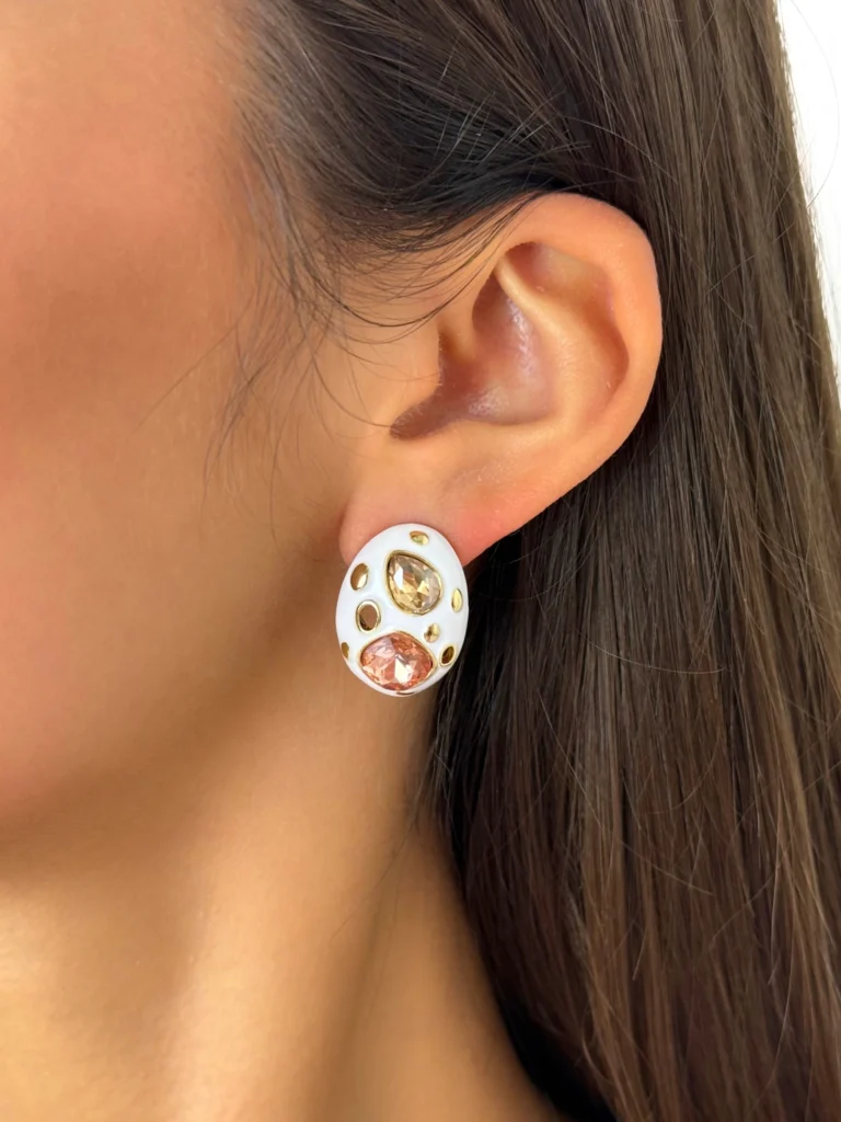 Kolczyki białe emaliowane ze stali szlachetnej