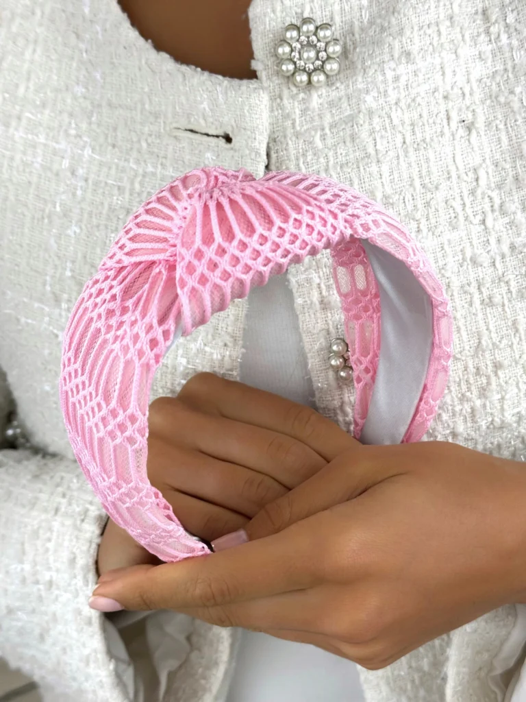 Opaska różowa do włosów turban