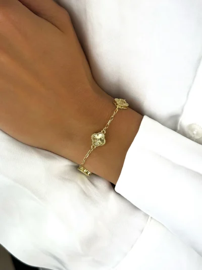 Bransoletka ze szlifowanymi koniczynkami Clover ze stali szlachetnej włoskie złoto 14k CRLVE