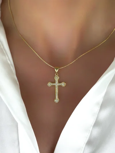 Zawieszka krzyż z cyrkoniami ze stali szlachetnej włoskie złoto 14k CRLVE