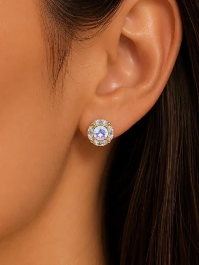 Kolczyki kryształki Swarovski AB w obwódce sztyfty ze stali szlachetnej włoskie złoto 14k CRLVE
