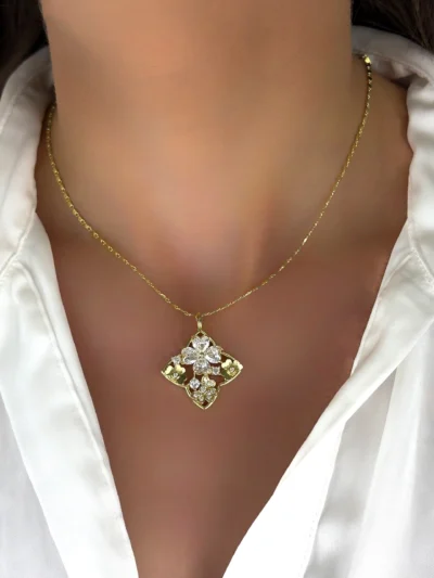 Naszyjnik koniczynka Clover z kryształkami ze stali szlachetnej włoskie złoto 14k CRLVE