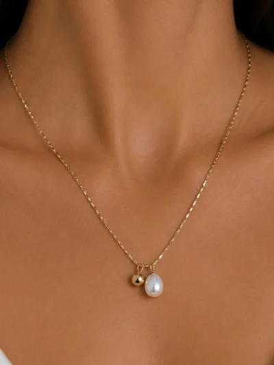 Naszyjnik z perełką i kuleczką ze stali chirurgicznej 14k CRLVE