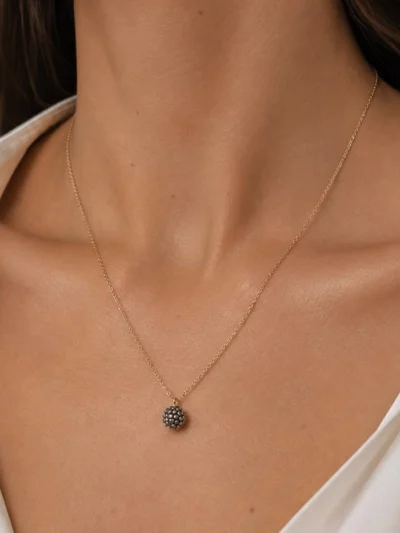 Naszyjnik z grafitową cyrkoniową kulą shamballa ze stali chirurgicznej 14k CRLVE
