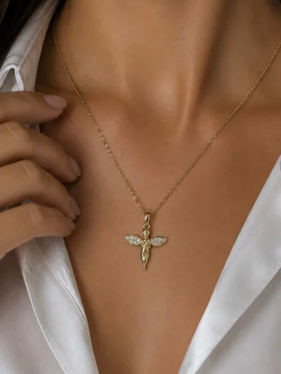 Zawieszka aniołek z cyrkoniami ze stali szlachetnej włoskie złoto 14k CRLVE