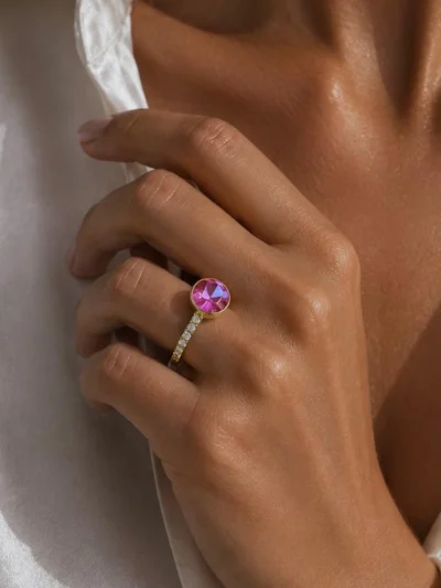 Pierścionek z kryształkiem Swarovski Volcano i cyrkoniami ze stali szlachetnej 18k CRLVE